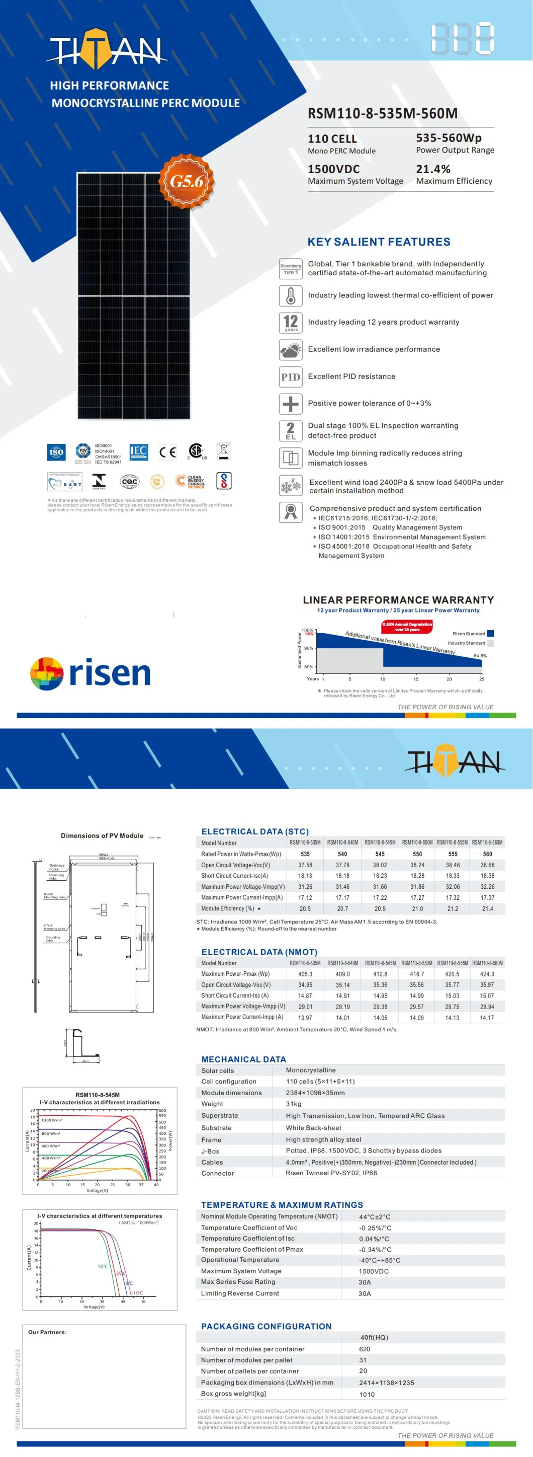 Various Specifications of Solar Panels Support Customization Canadian/Longi/Jinko/Ja Solar/Risen/Trinasolar/Yingli/Hanwha 100W 250W350W535W 545W 555W 560W 700W